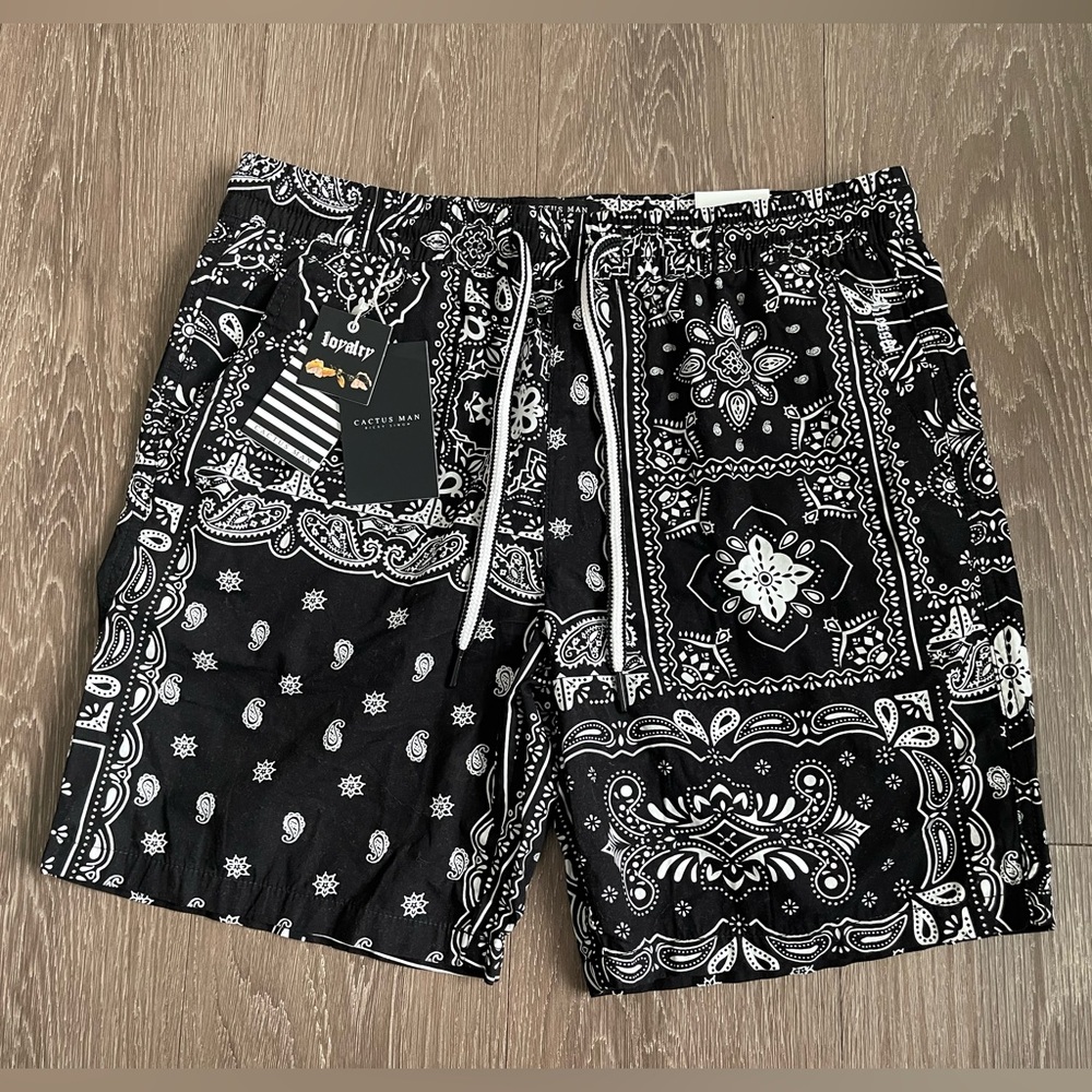 Cactus Man Ricky Singh Black and White Paisley Shorts